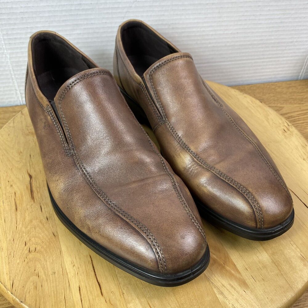 ECCO Slip On Leather Loafer Dress Shoes Distressed Brown Casual Men’s 10 US A61